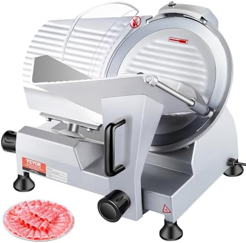 VEVOR Commercial Meat Slicer, 10 inch Electric Food Slicer, 240W Frozen Meat Deli Slicer, Premium Chromium-plated Steel Blade Semi-Auto Meat Slicer For Commercial and Home use