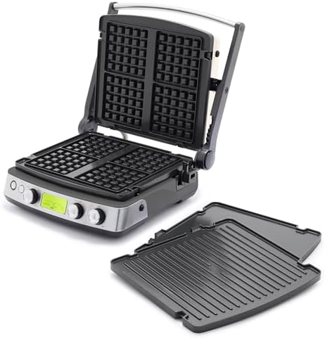 GreenPan Elite 7-in-1 Multi-Function Contact Grill & Griddle, Healthy Ceramic Nonstick, Grill & Waffle Plates, Adjustable Shade & Shear, Closed Press/Open Flat Surface, PFAS-Free, Graphite