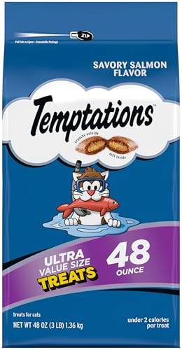 Temptations Classic Crunchy and Soft Cat Treats Savory Salmon Flavor, 48 oz. Bag