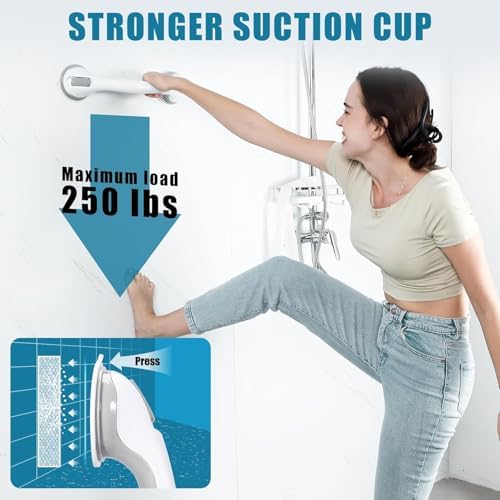 Grab Bars for Bathtubs and Showers, 2025 Updated 16 Inch 2 Pack Shower Handle Heavy Duty Suction Cup for Shower, Bathroom Safety Bar for Elderly Gray