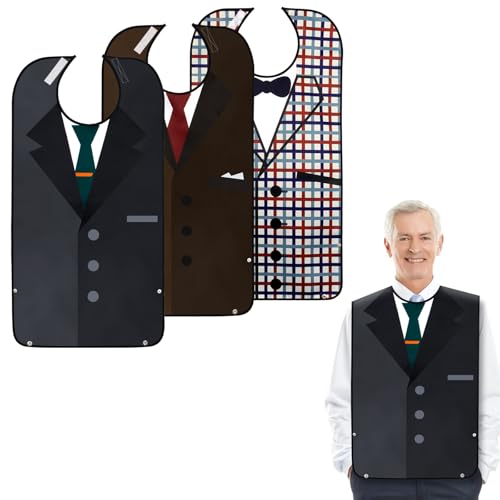 Adult Bibs, Bibs for Men Eating Washable, Reusable Adult Clothing Protectors with Crumb Catcher (Style 3)