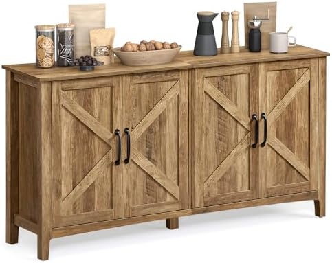 VASAGLE LIRY Collection - Storage Cabinet, Buffet Cabinet, Sideboard, Credenza, with Adjustable Shelves, for Living Room, Entryway, Honey Brown ULSC381T41