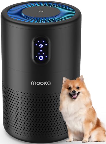 MOOKA Air Purifiers for Home Large Room up to 1076 ft², H13 True HEPA Air Filter Cleaner, Odor Eliminator, Remove Smoke Dust Pollen Pet Dander, Night Light(Available for California)-Black