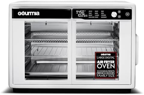 Gourmia French Door Digital Air Fryer Oven - XL 37QT Capacity, 12 Presets, FryForce 360° Tech, Dehydrate, Proof, Slow Cook, Fits 13” Pizza, 1700W, White