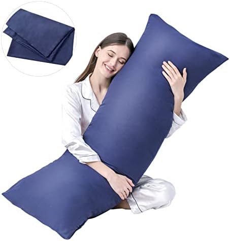 DOWNCOOL Luxury Full Body Pillow Insert with Fiber Cover - Ultra Soft Body Pillow for Sleeping - Breathable Long Bed Pillow Insert, 20"x54"(Blue, with Cover)