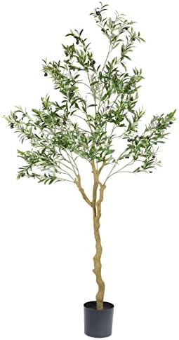 Tall Faux Olive Tree,7ft(84in) Realistic Potted Silk Artificial Indoor with Green Leaves and Big Fruits for Home Office Living Room Bedroom Stairs Foyer Decor.