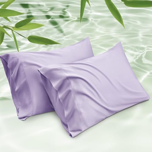 Bedsure Cooling Pillow Cases Queen Size Set of 2, Rayon Derived from Bamboo Cooling Pillowcases for Hot Sleepers, Cool Pillow Covers with Envelope Closure for Women Men, Light Purple, 20x30Inches
