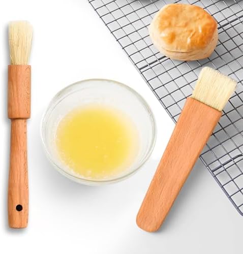 ANGEL’S PEEL LOUNGE Pastry Brush for Baking - Basting Brush with Wooden Handle Flat and Round Heads - Food Brushes for Cooking - Best for BBQ, Egg, Butter, Oil and Sauce – 2 PCS