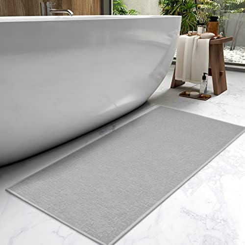 AMOAMI-Bath Mat-Absorbent Quick Dry Bathroom Floor Mats-Washable Rubber Backing Bath Mats for Bathroom Rugs Fit Under Door-Bath Rug for in Front of Sink Bathtub Shower Room, Grey 24''x48''