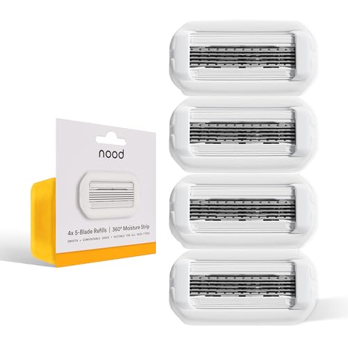 NEW Nood™ Razor Blade Refills — Premium Stainless Steel Refillable 5-Blade Razors for Women & Men — 360° Moisture Strip Helps Prevent Skin Irritation — Works Everywhere Hair Grows — 4 Refill Pack