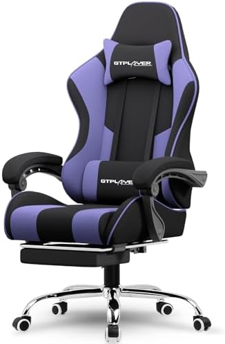 GTPLAYER Gaming Chair, Computer Chair with Footrest and Lumbar Support, Height Adjustable Game Chair with 360Β°-Swivel Seat and Headrest and for Office or Gaming (Purple, Fabric)