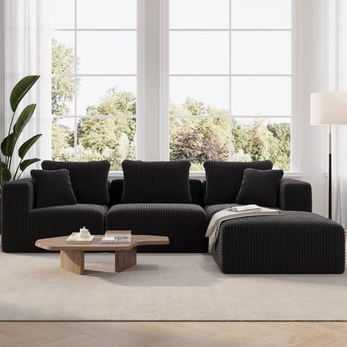 Novilla 106" Modular Sectional Sofa, Modern Cloud Sectional Couch with Smarts Coil™ Support, L-Shape Boneless Couch for Living Room Apartments Bedroom, No Assembly Required (3 Seater + 1 Ottoman)