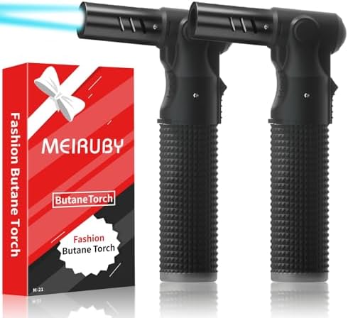 2 Pack Refillable Butane Torch Lighter with Adjustable Jet Flame, Portable Culinary Blow Torch for Kitchen Cooking, Baking, BBQ, Welding & Camping (Desserts, Soldering, Grilling) Black/Black