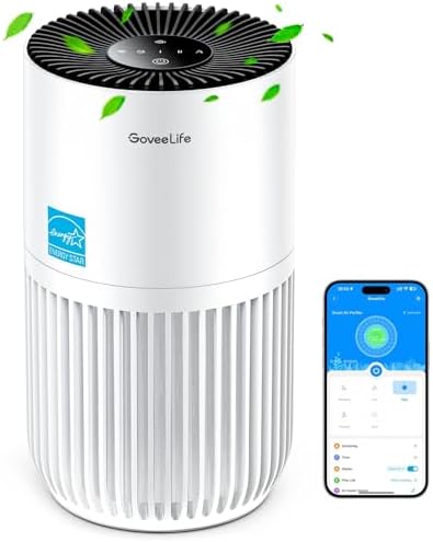 GoveeLife Mini Air Purifier for Bedroom, HEPA Smart Filter Air Purifier with App Alexa Control for Pet Hair, Odors, Pollen, Smoke, Portable Air Cleaner with 3 Speeds, 2 Modes, Timer, Aroma for Home