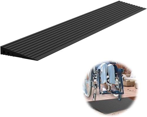 1" Rise Threshold Ramps for Doorways, 2000 Lbs Load Capacity, 35.5" Wide Natural Rubber Power Wheelchair Ramp is Adjustable and Cuttable for Doorways, Curb, Sweeper, Power Scooters, Bathroom