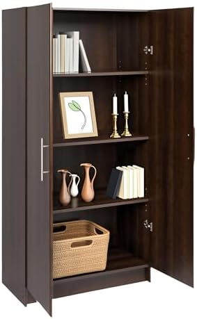 Prepac Elite Tall Garage Storage Cabinet & Pantry Storage Cupboard, 2-Door Freestanding Bathroom or Pantry Cabinet with Adjustable Shelves, 16" D x 32" W x 65" H, Espresso