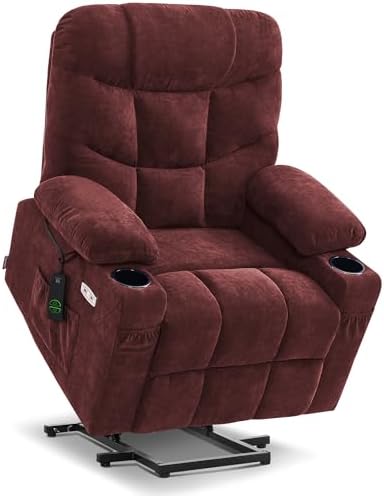 MCombo Power Lift Recliner Chair with Extended Footrest for Elderly People, Fabric 7287 (Burgundy, Medium)