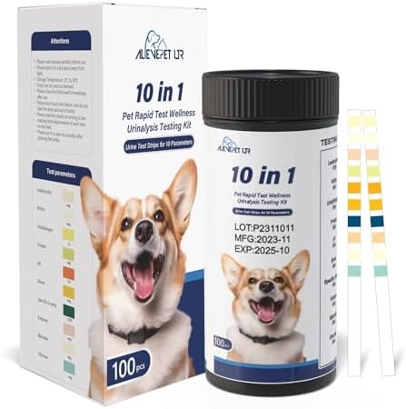 Cat & Dog Urine Test Strips 10-Parameter 100ct, Diabetes Testing, Blood Ketone Testing UTI Test Kit, Glucose, Nitrite, Specific Gravity, pH, Protein, Leukocycles & More.1 Pack