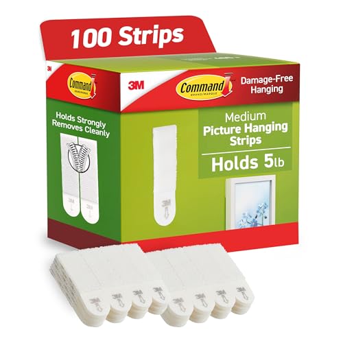 Command 10 lb Medium Picture Hanging Strips 100 Pairs (200 Command), Damage Free Picture Hangers, No Tools Wall for Home Decor, White Adhesive