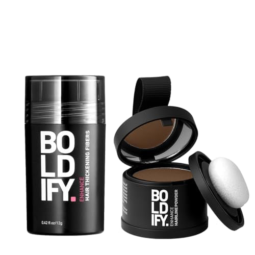 Boldify Build & Conceal Bundle - Hair Fiber + Hairline Powder (Light Brown): Undetectable Hair Thickener for Fine Hair, Instant Root Touch-up for Men & Women