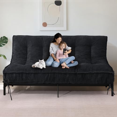 8" Futon Mattress Queen Size, Thick Futons Sofa Couch Bed Sleeper Sofa Bed, Floor Mattress for Adults, Roll Up Folding Mattres Shredded Foam Filling, Medium Firm(Frame Not Included)