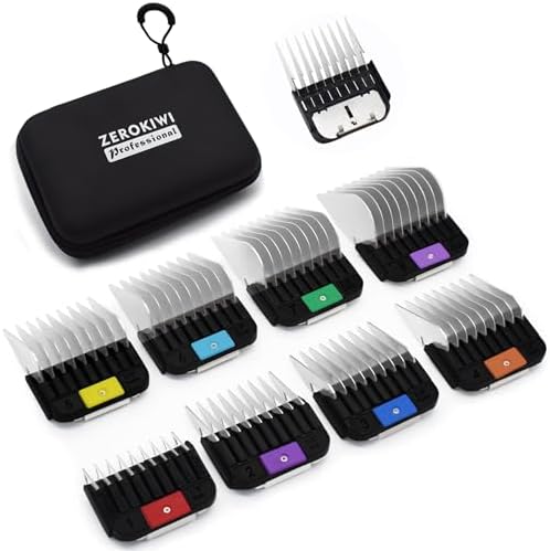 8 Pieces Professional A5 Style Animal Clipper Stainless Steel Color-Coded Snap-on Attachment Guard Guide Combs Set, 1/8"-1" Compatible with Wahl KM Series Oster A5 Andis Detachable Blade Pet Groomers