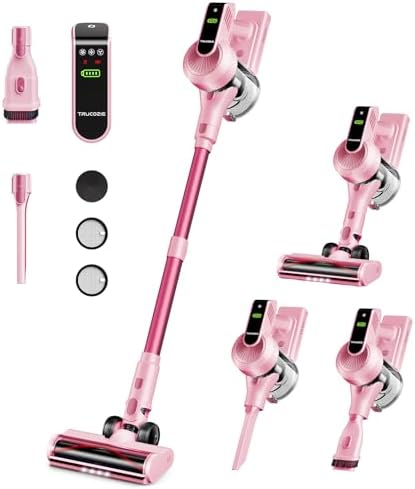 Cordless Vacuum Cleaner, 40Kpa 45Mins Vacuum Cleaners for Home, 8-in-1 Lightweight Stick Vacuum with Powerful Suction, Anti-tangle Wireless Vacuum for Carpet, Tile, Pet Hair, Hardwood Floors, Pink