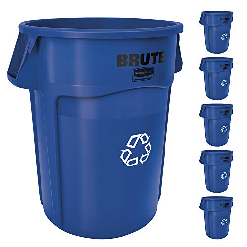 Rubbermaid Commercial Products Vented BRUTE Recycling 44 Gal, Blue, for Landscapers/Construction Sites/Restaurants/Back of House/Offices/Warehouses/Commercial Environments, Pack of 4