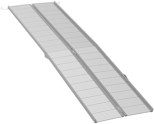 HOMCOM Wheelchair Ramp 10FT, Foldable Aluminum Threshold Ramp with Non-Slip Surface and Handle, 600lbs Weight Capacity, Suitcase Handicap Ramp for Home, Doorways, Curbs, Steps