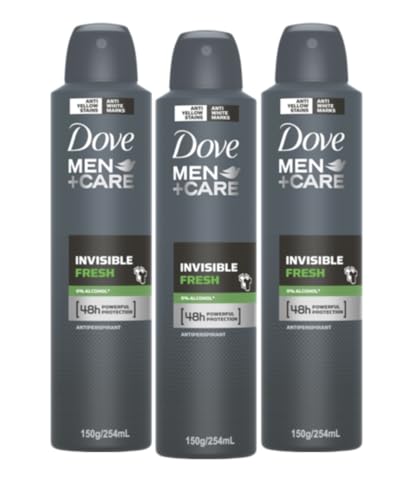 DOVE DEODORANT FOR MEN SPRAY INVISIBLE FRESH ANTIPERSPIRANT 48h Powerful Protection 0% Alcohol, 8.5oz 254ml, 3pack.