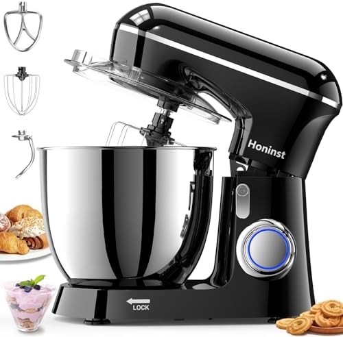 Stand Mixer, 6.5QT 10-Speed Tilt-Head Electric Stand Mixer, 3-In-1 Kitchen Mixer with Bowl, Dough Hook, Whisk and Beater, Food Mixer for Baking, Cake and Most Home Cooks, Black