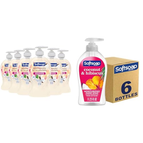 Softsoap Warm Vanilla & Coconut Milk Scent Liquid Hand Soap, Moisturizing Liquid Hand Soap & Coconut & Hibiscus Scent Hydrating Liquid Hand Soap, Liquid Hand Soap