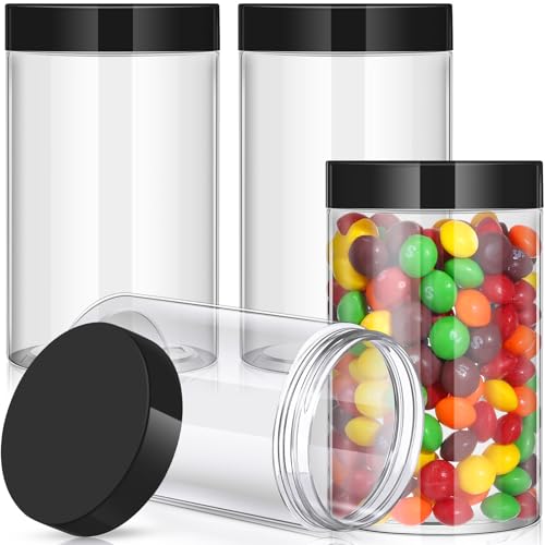 Patelai 4 Pieces Round Clear Wide-mouth Leak Proof Plastic Container Jars with Lids for Travel Storage Makeup Beauty Products Face Creams Oils Salves Ointments DIY Making (32 Ounce,Black)