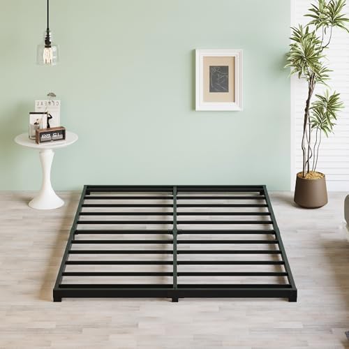 3 Inch Low Queen Bed Frame Heavy Duty Metal Platform, No Box Spring Needed, Easy Assembly Mattress Foundation, No Noise, Black