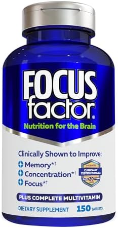 Focus Factor Nutrition for The Brain Improved Memory & Concentration Brain Supplement, 150 Count, 1 Pack (10407)