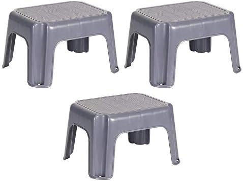 Rubbermaid Portable Single Step Plastic Roughneck Small Step Stool Elevated Platform for Home Kitchens, Living Rooms, and Bathrooms, Gray (3 Pack)