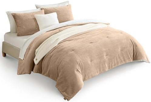 UGG Full/Queen Comforter Set 5 Piece Bed in a Bag with Throw Blanket, Decorative Pillow, Shams, Reversible Hypoallergenic Washable Luxury Warm Fluffy Bedding Set, Brown Birch (Remina)