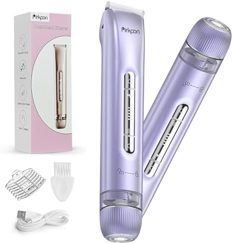 Bikini Trimmer for Women,Rechargeable Electric Shaver with 2 in 1 Dual Head,Waterproof Wet & Dry Pubic Hair Remover,Painless Bikini Razors for Face Body Underarm, Easy Cleaning & Travel-Friendly
