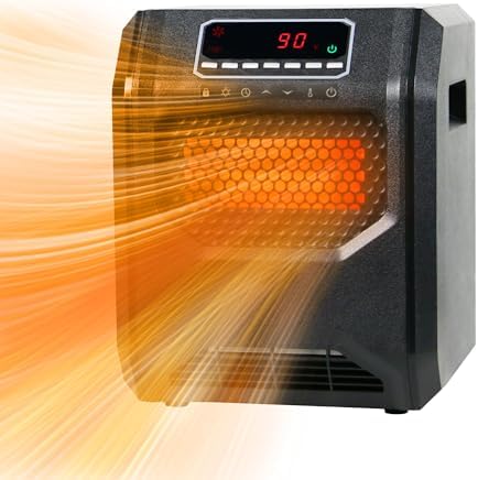Quartz Space Heater for Indoor Use RealSmart 1500W Electric Heater Remote Control Infrared Heater Office Large Room 3 Heating Modes LED Display Overheat Tip Over Protection