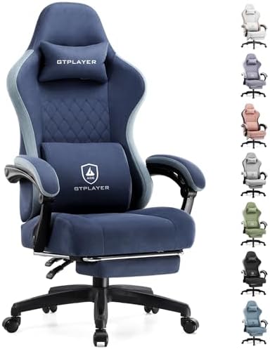 GTPLAYER Gaming Chair, Computer Office Chair with Pocket Spring Cushion, Linkage Armrests and Footrest, High Back Ergonomic Computer Chair with Lumbar Support Task Chair with Footrest(Blue)
