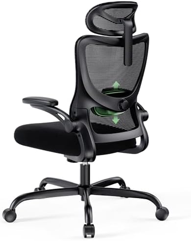 Marsail Ergonomic Office Chair with Headrest Mesh Office Computer Desk Chair with Adjustable Lumbar Support Rolling Work Swivel Task Chairs with Wheel 3D Armrests