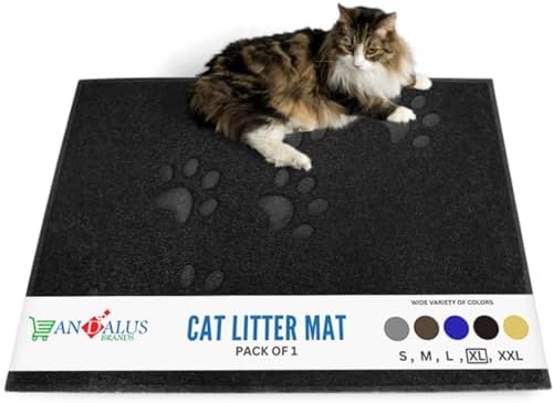 Andalus Extra Large Cat Litter Mat, Pack of 1 - Waterproof, Non-Slip & Easy to Clean Cat Litter Box Mat for Extra Efficient Pet Litter-Trapping, Black (35” X 23”)