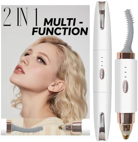 2025 Upgraded Heated Eyelash Curler - 2-in-1 USB Rechargeable Electric Eyelash Curler & Eyebrow Trimmer, Fast Heating in 6s, Anti-Burn Design, 24H Long-Lasting Effect, Perfect Gift for Women (White)