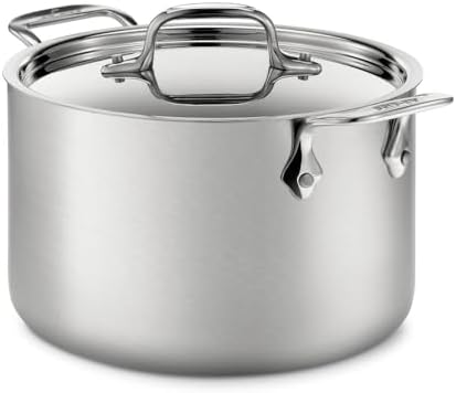 All-Clad D5 5-Ply Brushed Stainless Steel Soup Pot 4 Quart Induction Oven Broiler Safe 600F Pots and Pans, Cookware Silver