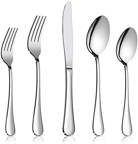 Silverware Set Service for 2, E-far 10-Piece Stainless Steel Flatware Set Cutlery Sets, Include Knife/Fork/Spoon, Simple & Classic Design, Easy Clean & Dishwasher Safe