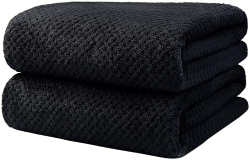 HOMEXCEL Bath Towels Pack of 2, (27 x 54 Inches) Microfiber Ultra Soft Highly Absorbent Bath Towel Set, Lightweight and Quick Drying Towels for Body, Sport, Yoga, SPA, Fitness, Black
