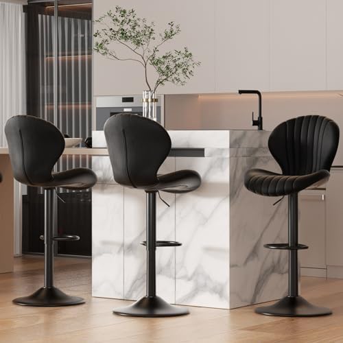 Nalupatio Bar Stools Set of 3 Modern Swivel Bar Chairs, Barstools Counter Height with High Backrest, Easy 3-5 Minute Assembly for Bar, Kitchen, Dining Room Black