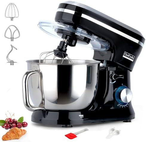 Household Stand Mixer with 6.5 Quart Bowl, Electric Food Mixer 10+p Speeds 660W, Kitchen Tilt-Head Bread Dough and Cake Mixers with Dough Hook, Whisk, Beater, Splash Guard and Egg Separator (Black)
