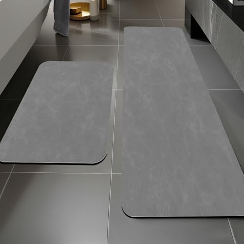 YIHOUSE Dark Grey Bath Mat Rug Sets 2 Piece,Thin Bathroom Rugs Fit Non Slip Bathroom Mat Quick Dry, Absorbent Rubber Bath Mats for Bathroom Floor,Shower