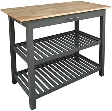 Casual Home Kitchen Island with Solid American Hardwood Top, Slate Gray, 40" W (373-932)
